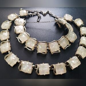 CORO - creamy yellow lucite with "confetti"  gold-tone necklace and bracelet set